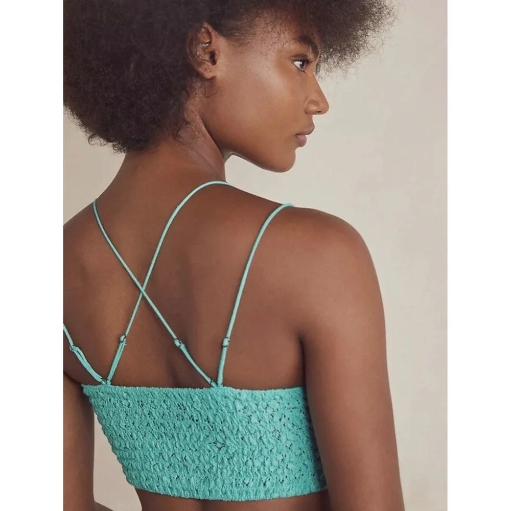 Free People FP One Adella Women's Lace Bralette Aqua Teal Crochet Boho